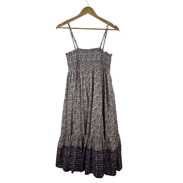 Natural Life‎ Floral Block Print Smocked Tiered Midi Dress Medium Cottage Boho - Image 4