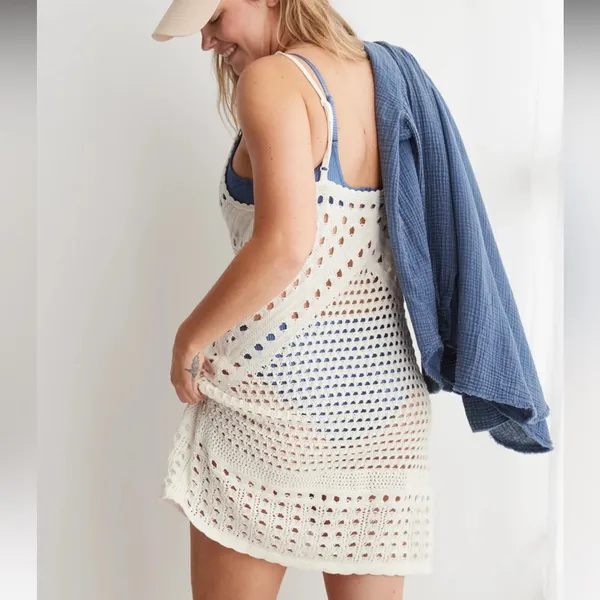 Aerie Crochet Cover Up Mini Dress xl - Image 2