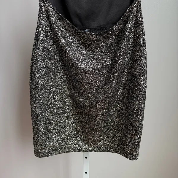 Symphony sz M black gold specked backless mini‎ party dress - Image 8