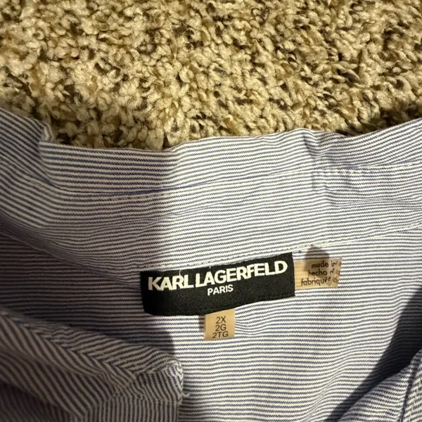 Karl Lagerfeld Paris Women 2X Blue Pinstripe Sunglasses Embroidered Cotton Shirt - Image 3