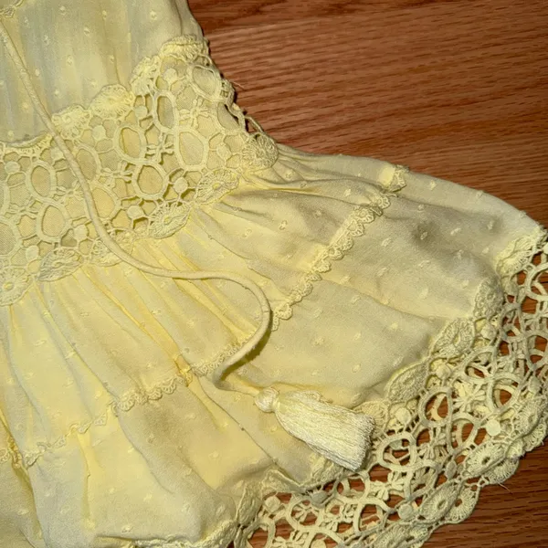 Free People Cruel Intentions Mini Dress Yellow Modal Crochet Puff Sleeve Size 4 - Image 8