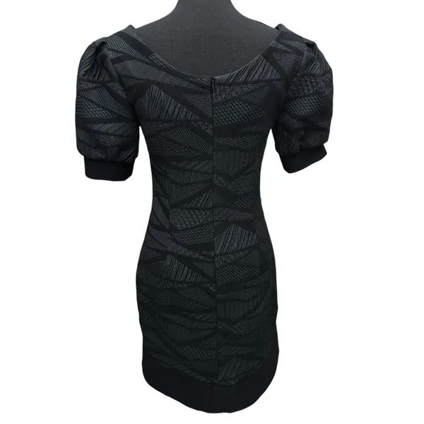 ELENE CASSIS Black Textured Puff Sleeve Fitted Dress 4 Lined‎ Cocktail Evening - Image 6