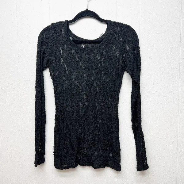Womens Y2K Lace Sheer Open Knit Fairy Grunge Fitted Top XS Witchy Whimsigoth - Image 2