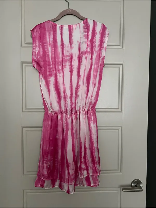 Sleeveless Pink Tie Dye Short Dress S Summer Vacation Beach Dress Sundress - Image 2
