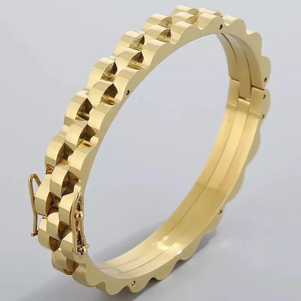 9mm Stainless Steel Cuff Bangle Unisex Bracelet (Gold) - Image 4