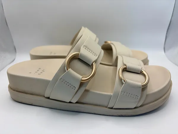 A New Day Women’s Cream Platform Slide Sandals Gold Ring Minimalist Y2K Chic 6.5 - Image 2