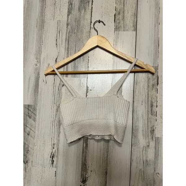 Streetwear Society Lace Up Ribbed Knit Crop Top Womens S Ivory Bralette Cami - Image 4