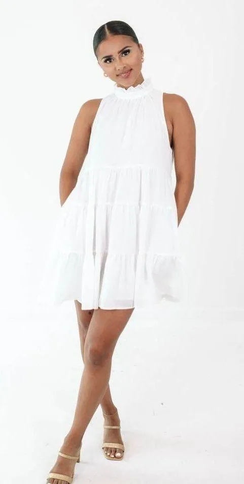 TCEC White Twirl Around Tier Mini Dress Halter Sleeveless Bridal Shower Spring S - Image 10