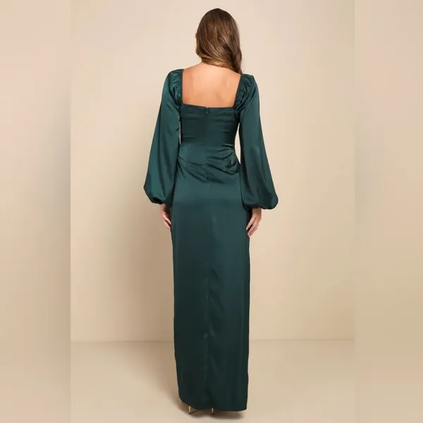 Lulu's Eternal Heart Emerald Green Satin Long Sleeve Maxi Dress - Image 4