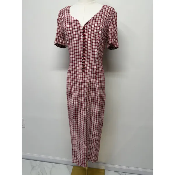 Vintage Gingham Maxi Dress Cottagecore Plaid Prairie Western Boho‎ Size 11/12 - Image 2