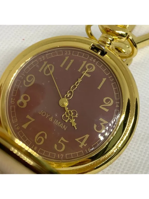 joy & iman Pocket Watch Quartz Clip On Purse Fob Gold Tone brown dial running - Image 2