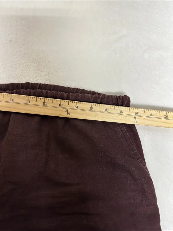 Women's Cropped Elastic-Waist Pants in Deep Brown 100% washable linen - Image 6