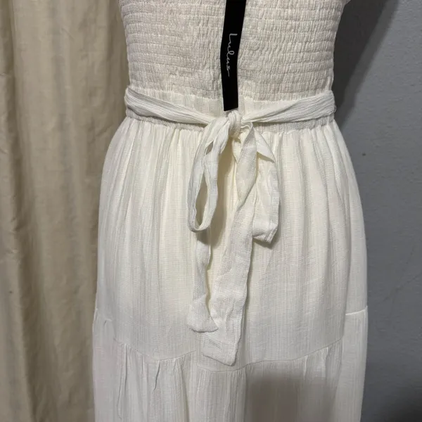 Lulus Ivory Cut Out Maxi Dress M Cottagecore‎ Tie-Strap Celestial Smocked Tiered - Image 11