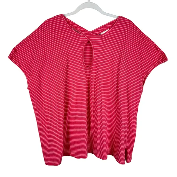 Simple Suzanne Betro Pink White Striped Cap Sleeve Criss Cross Back‎ Shirt Sz 3X - Image 2