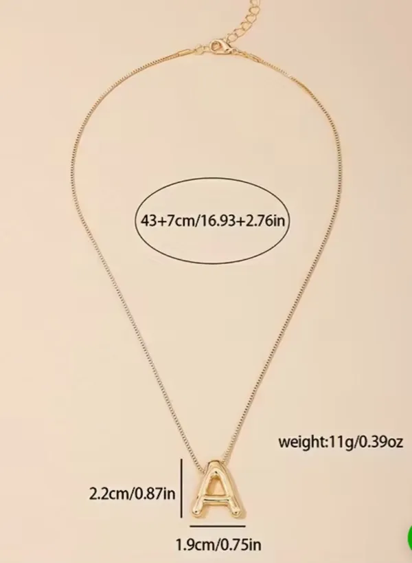 Boutique 1pc Bubble Ladies Pendant Initial Letter Gold Necklace - Image 3