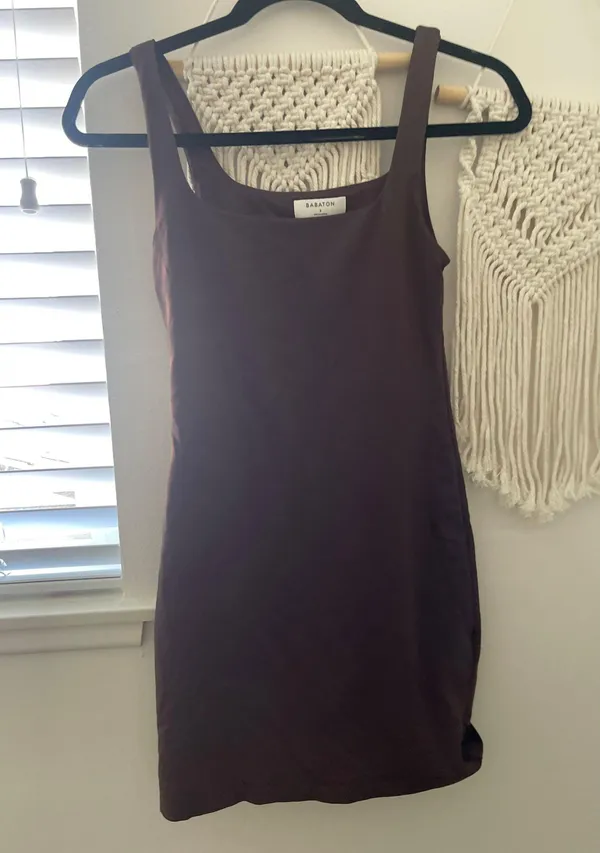 Babaton Sculpt Knit Squareneck Mini Dress Mocha Brown - Image 3