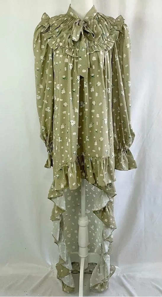 We Wore What New Floral Tie Neck Long Sleeve High Low Dress Green Size Small - Image 4