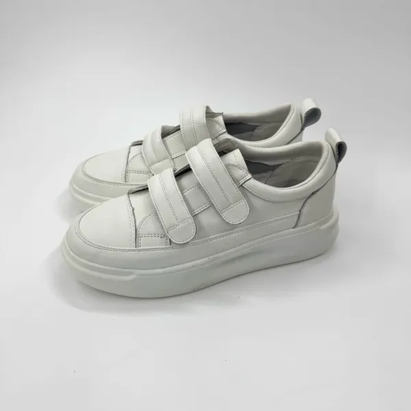 Low Top Velcro White Sneakers Split Cow Leather Sneakers Flat Trainers Flat Shoe - Image 3