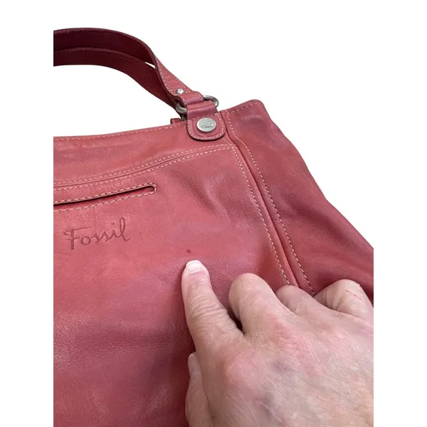 Fossil Vintage Womans Red Leather Handbag Clutch With Dual Handles SKU8148 - Image 3