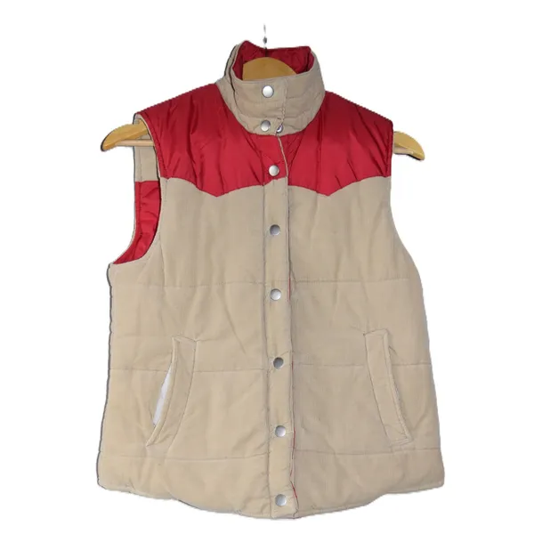 Roxy Reversible Puffer Vest Women Red Tan Excellent Western Corduroy Quilted - Image 2