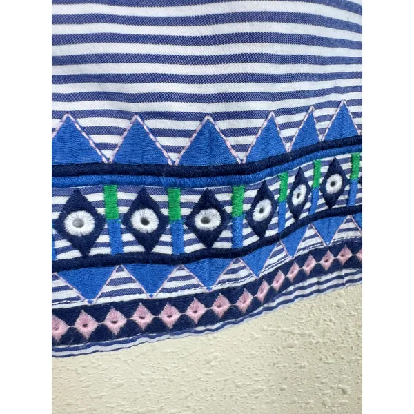 Vineyard Vines Women Blue White Striped Embroidered Hem Cotton Mini Skirt Size 8 - Image 4