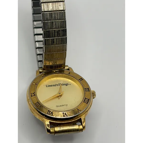 Linens n Things Quartz Gold Tone Stretch‎ Band Watch Roman Numerals - Image 8