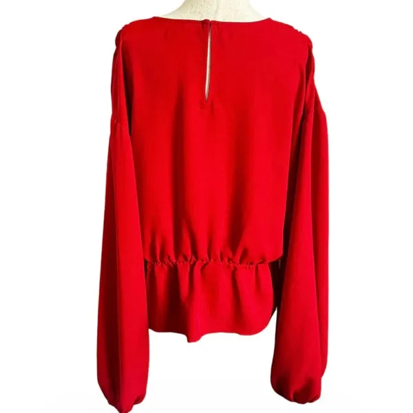 Express Womens Red Front Knot Bishop Sleeve Peplum Blouse Large Solid | 0147 - Image 2