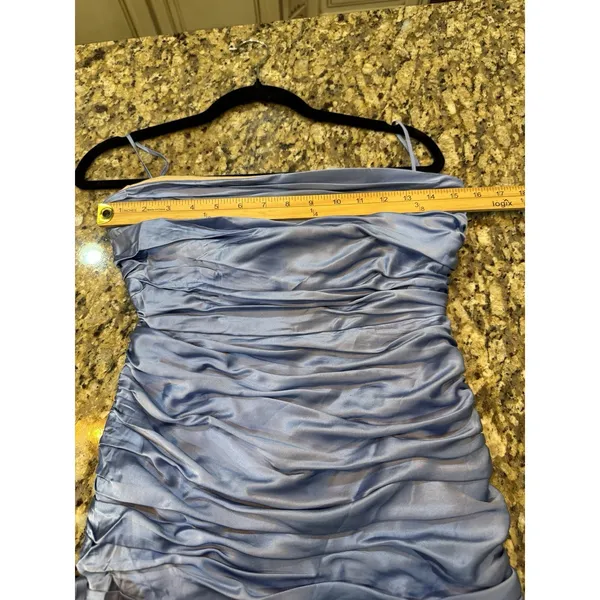 $565 Cinq à Sept Women's Blue Silk Strapless Ruched Asymmetrical Dress Size 4 - Image 13