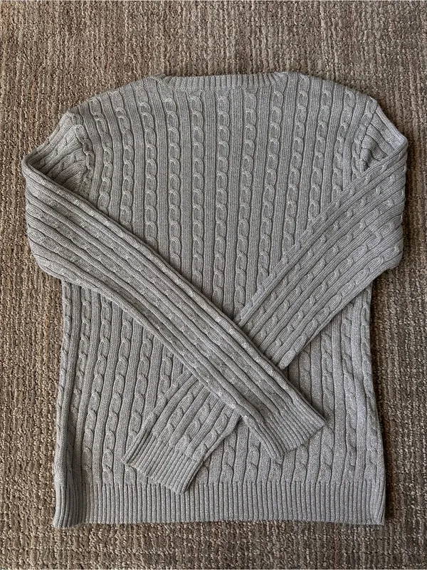Lauren Ralph Lauren Silver Metallic Cable Knit Sweater Women XL Crew Neck - Image 8