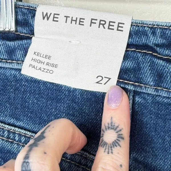 NEW Free People We The Free Blue Night Kellee High Rise Palazzo Wide Leg Jeans - Image 11