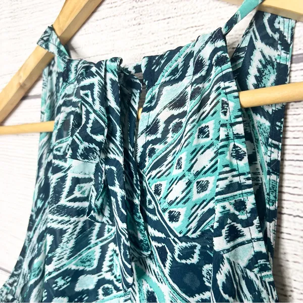 New York & Company Teal Blue Tribal Print Halter Top Wrap Blouse Size Medium - Image 11