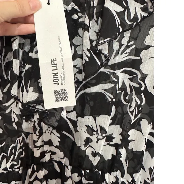Zara Floral Print Ruffle Mini Dress Black White Long Sleeve V-Neck Size M NWT - Image 6