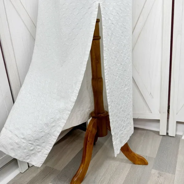 Free People Textured Cotton Side Slit Maxi Skirt White Large Pockets Drawstring‎ - Image 7