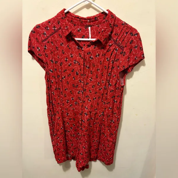 Free People Debby‎ Floral Romper Women medium Red Viscose Summer Bohemian - Image 4