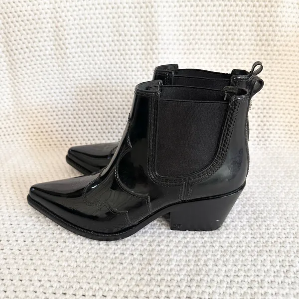 Sam Edelman Black Rubber Winona Cowboy Western Rain Ankle Boots Booties 7 - Image 5