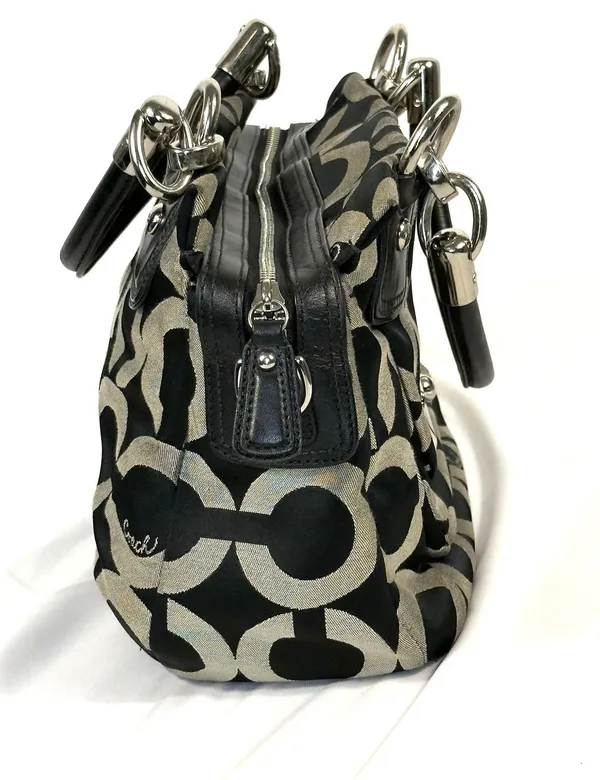 Coach Kristin 16779 Op Art Signature Y2K Satchel Black Khaki Leather Bag - Image 6