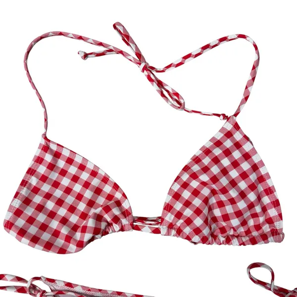 Betty Jade Large Triangle String Bikini Swim Top Bottoms Plaid Tie Straps Lined - Image 2