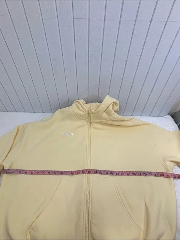 Comfrt Oversize Light Yellow Zip-Up Bomber Hoodie size M - Image 5