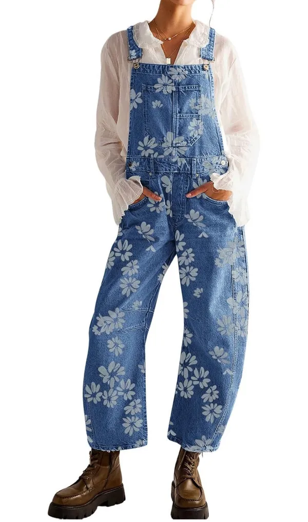 Floral denim overall baggy barrel jeans - Image 4