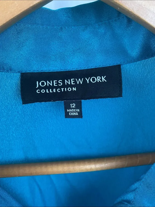 Jones New York Collection Teal Blue Long Sleeve Button Up Top Blouse 12 - Image 5