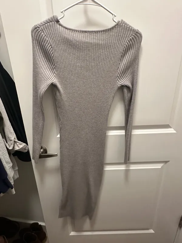 Grey Knit Sweater Dress Long Sleeve - Image 2
