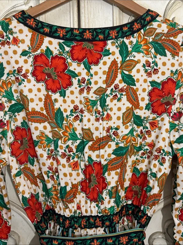 Farm Rio x New Anthropologie Cotton Boho Floral Jumpsuit Long Sleeve S-S - Image 12