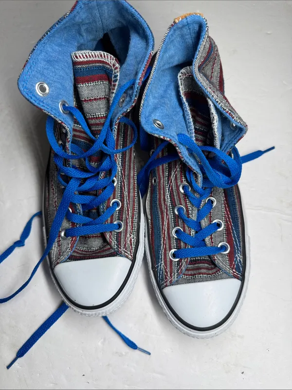 Converse Chuck Taylor Hi Vision Blue Sneakers unisex striped high tops M8 W10 - Image 3