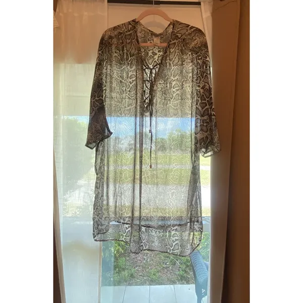 Tommy Bahama Top XL Cover‎ Up Beach Pool Animal Print Lace Up Long Chic Sheer - Image 14