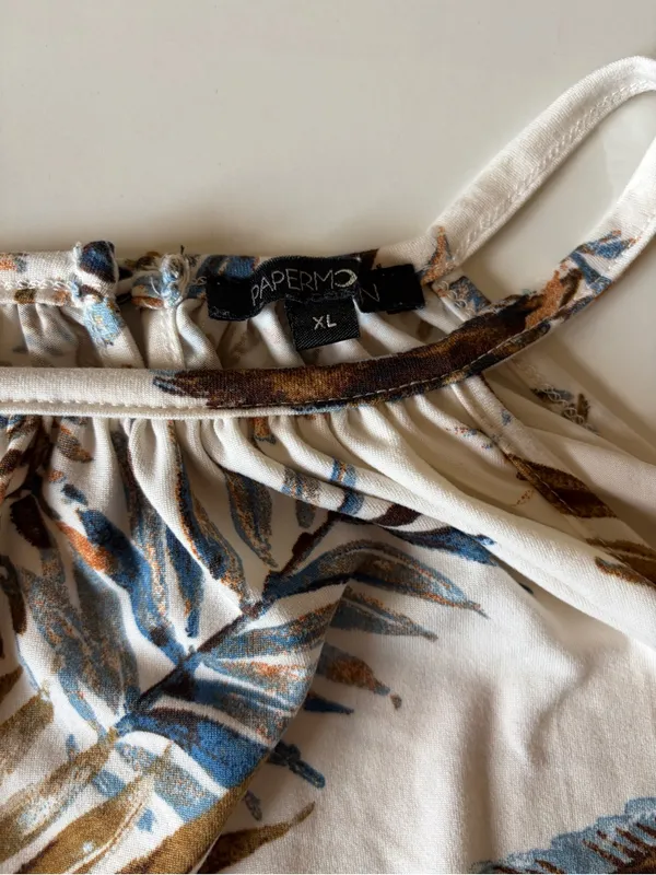 Papermoon Ivory Floral Halter Spaghetti Strap Tank Top XL Flowy Keyhole Back - Image 3