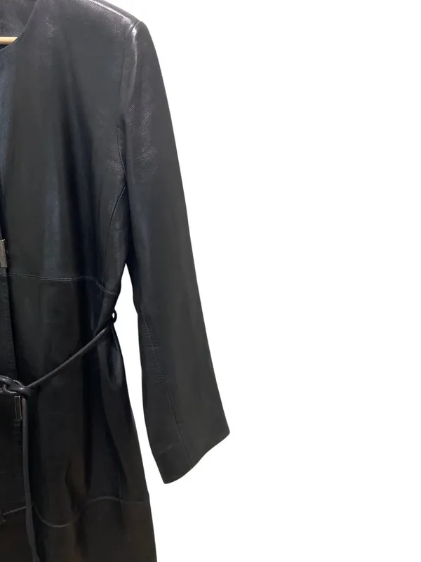 Kenneth Cole New York Y2K Long Line Genuine Leather Jacket Black Size M Soft - Image 9