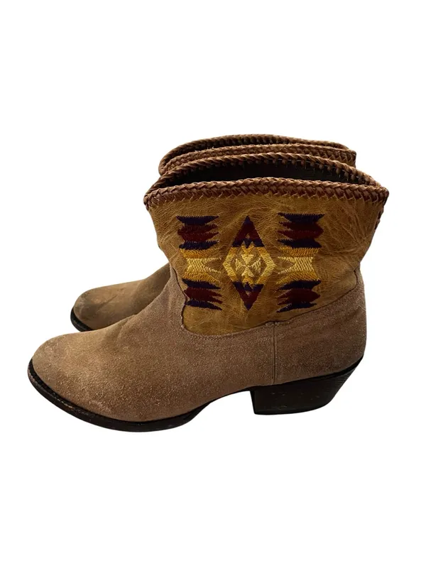 Vintage Caborca Suede Western Ankle Boots Embroidered Southwestern Leather 9 - Image 4