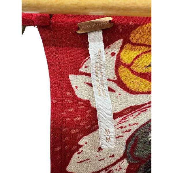 Free‎ People Lovely Day Floral Printed Red Boho Tunic Mini Dress Medium Flowy - Image 4