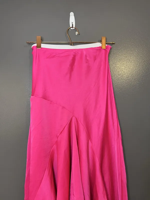 Anthropologie Skirt Womens XXS Pink Satin Asymmetric Ruffle Layered Long Party - Image 8