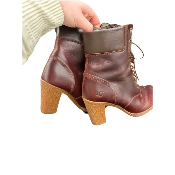 Timberland Glancy Heeled Combat Boots Burgundy Size‎ 8 Leather Lace Up Casual - Image 4
